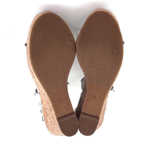 Marc Fisher White Leather Studded Cork Wedge Platform Sandals Heels Size 8M - Picture 8 of 15